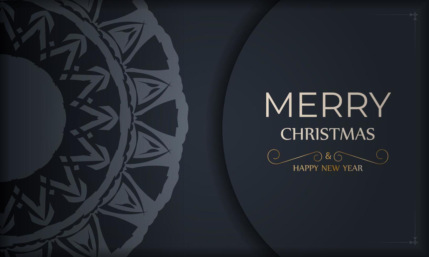 Brochure template Merry Christmas and Happy New Year in dark blue color with vintage blue ornament vector