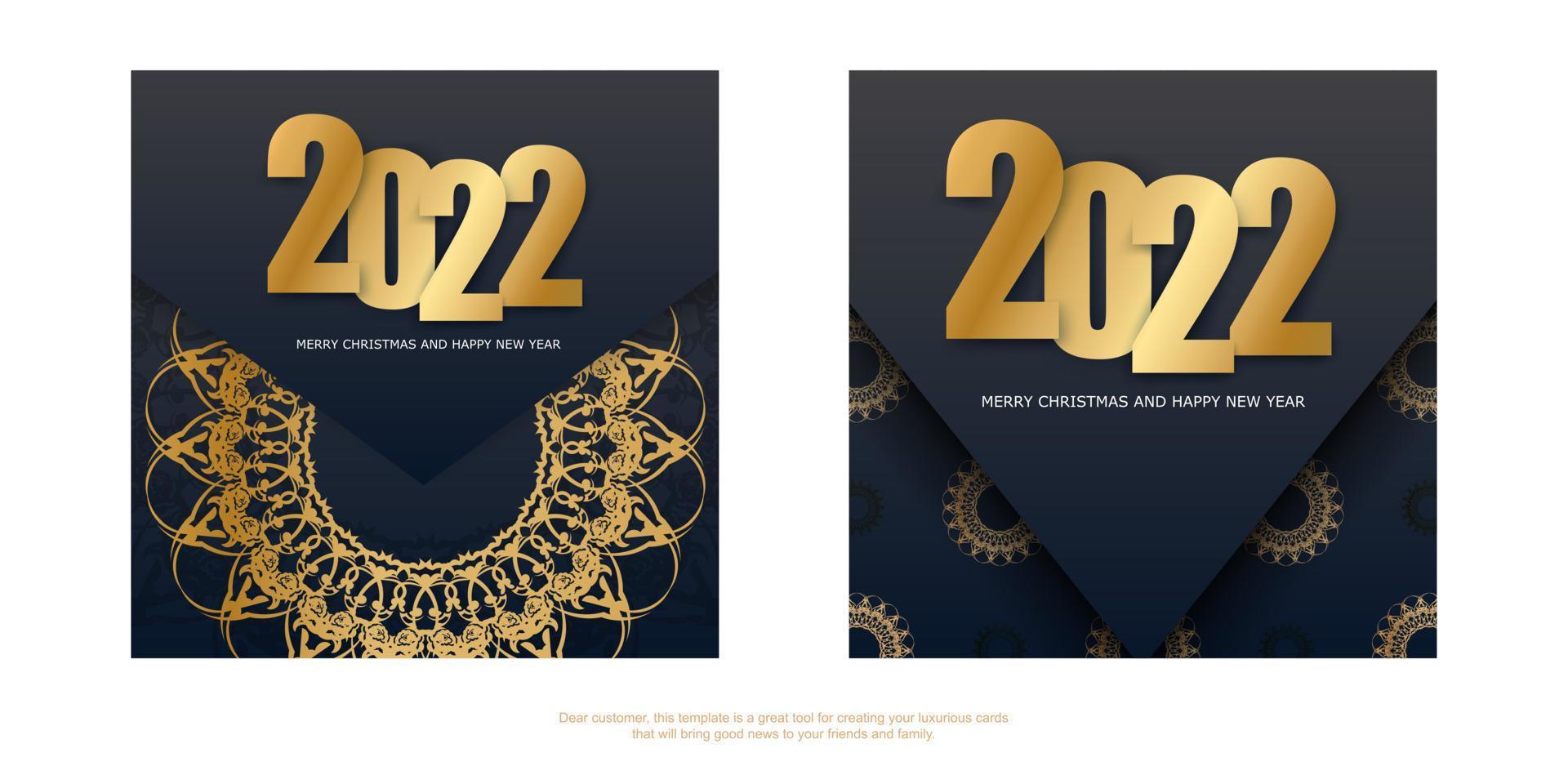 Folleto 2022 feliz navidad y feliz año nuevo color negro con adorno dorado vintage vector