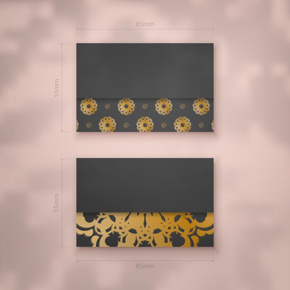 Business visiting card template in black color with mandala gold ornament for your business. vector