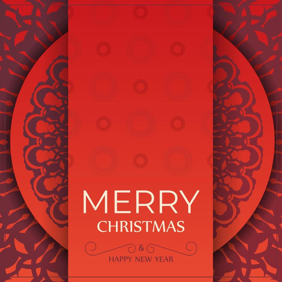 Holiday card Merry Christmas Red color with vintage burgundy pattern vector