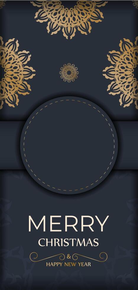 A christmas card with a black background and gold ornament vector