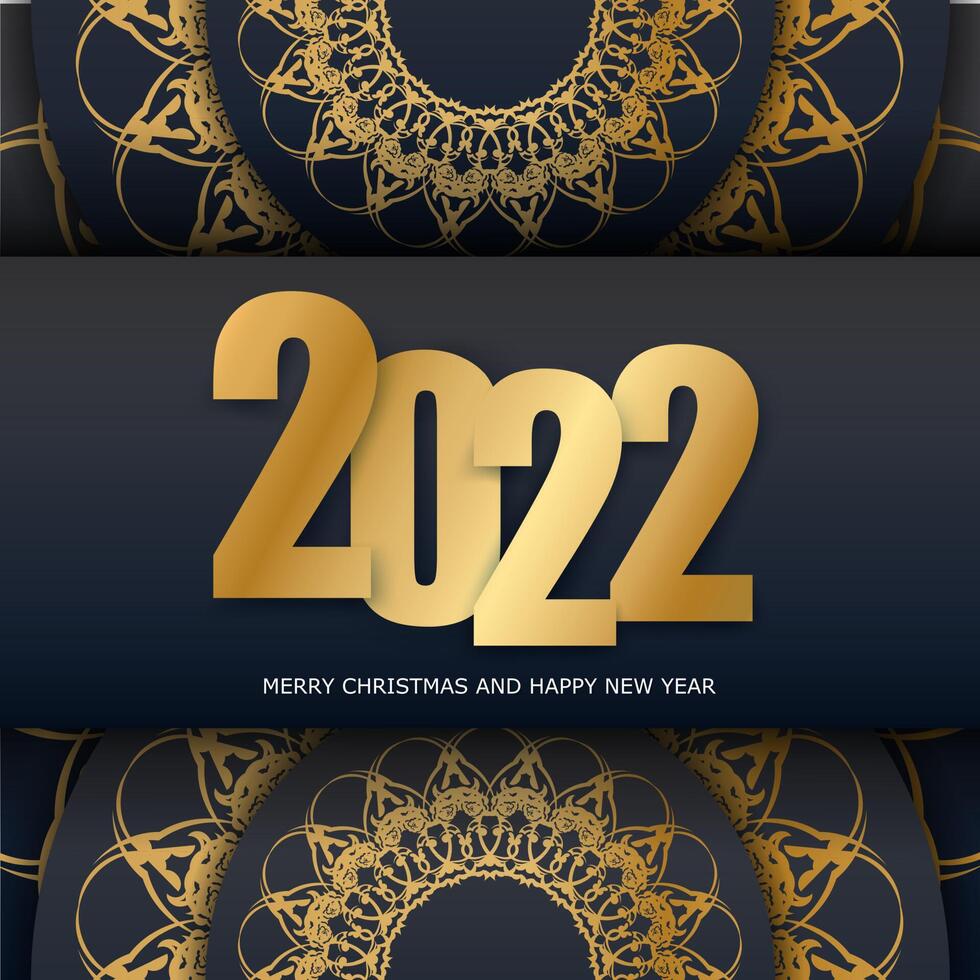 2022 Merry Christmas Black Greeting Card with Abstract Gold Ornament vector