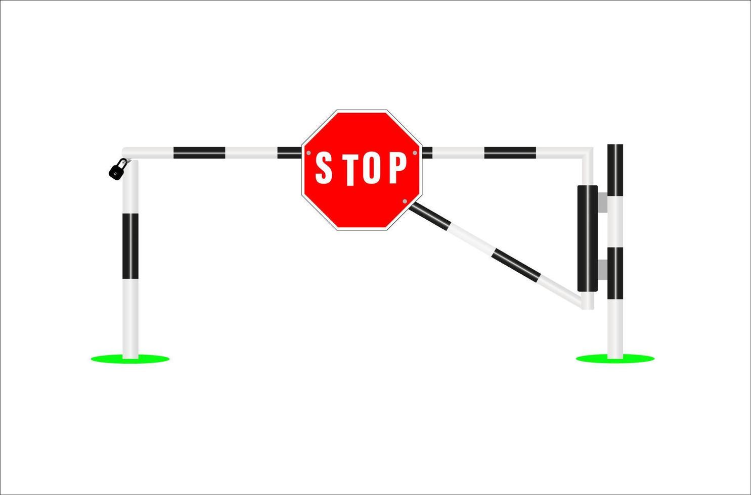 closed barrier with stop sign. Striped closed barrier gate vector