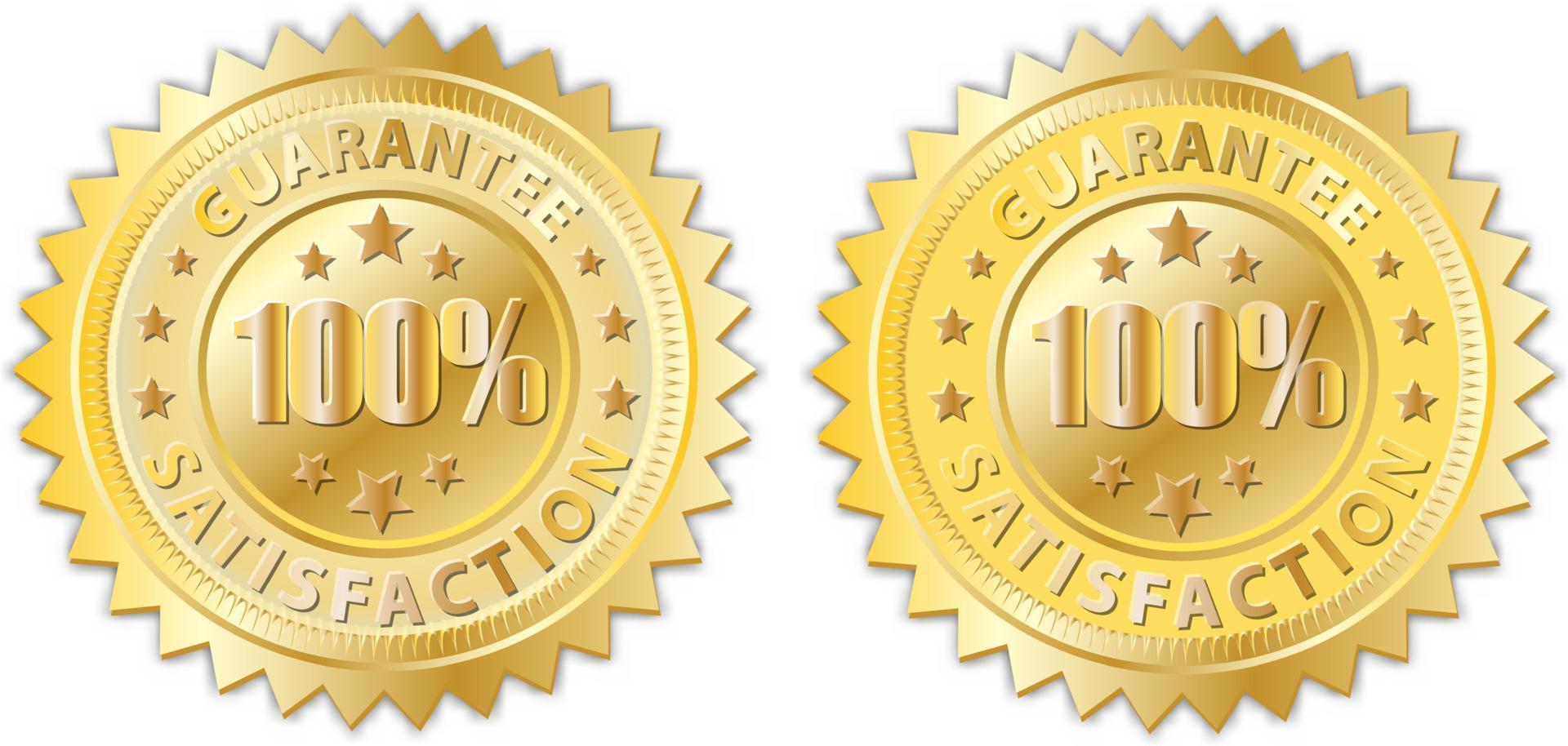 guarantee satisfaction 100 percent in gold and emboss design vector