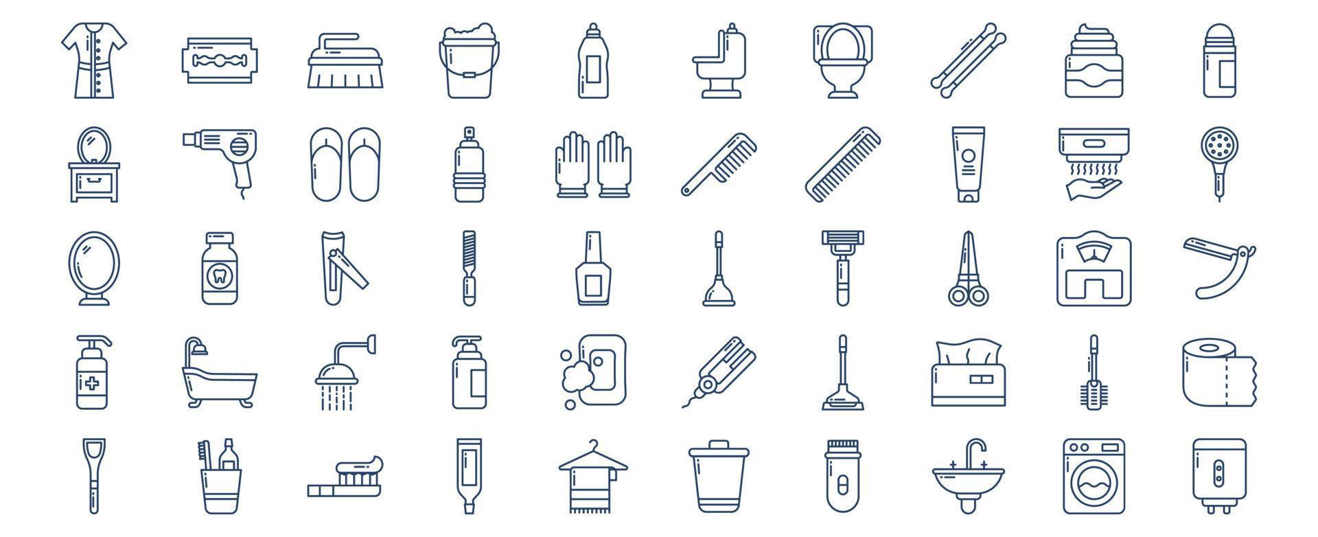 Collection of icons related to Bathroom and toilet accessories, including icons like nn and more. vector illustrations, Pixel Perfect set