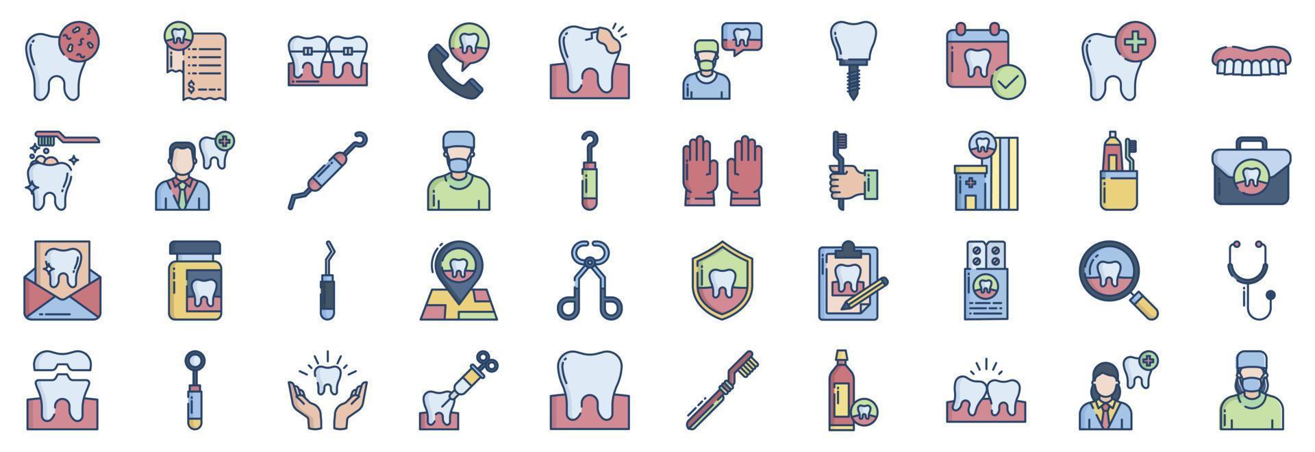 colección de íconos relacionados con la salud dental, incluidos íconos como bacterias, facturas, aparatos ortopédicos, llamadas y más. ilustraciones vectoriales, conjunto perfecto de píxeles vector