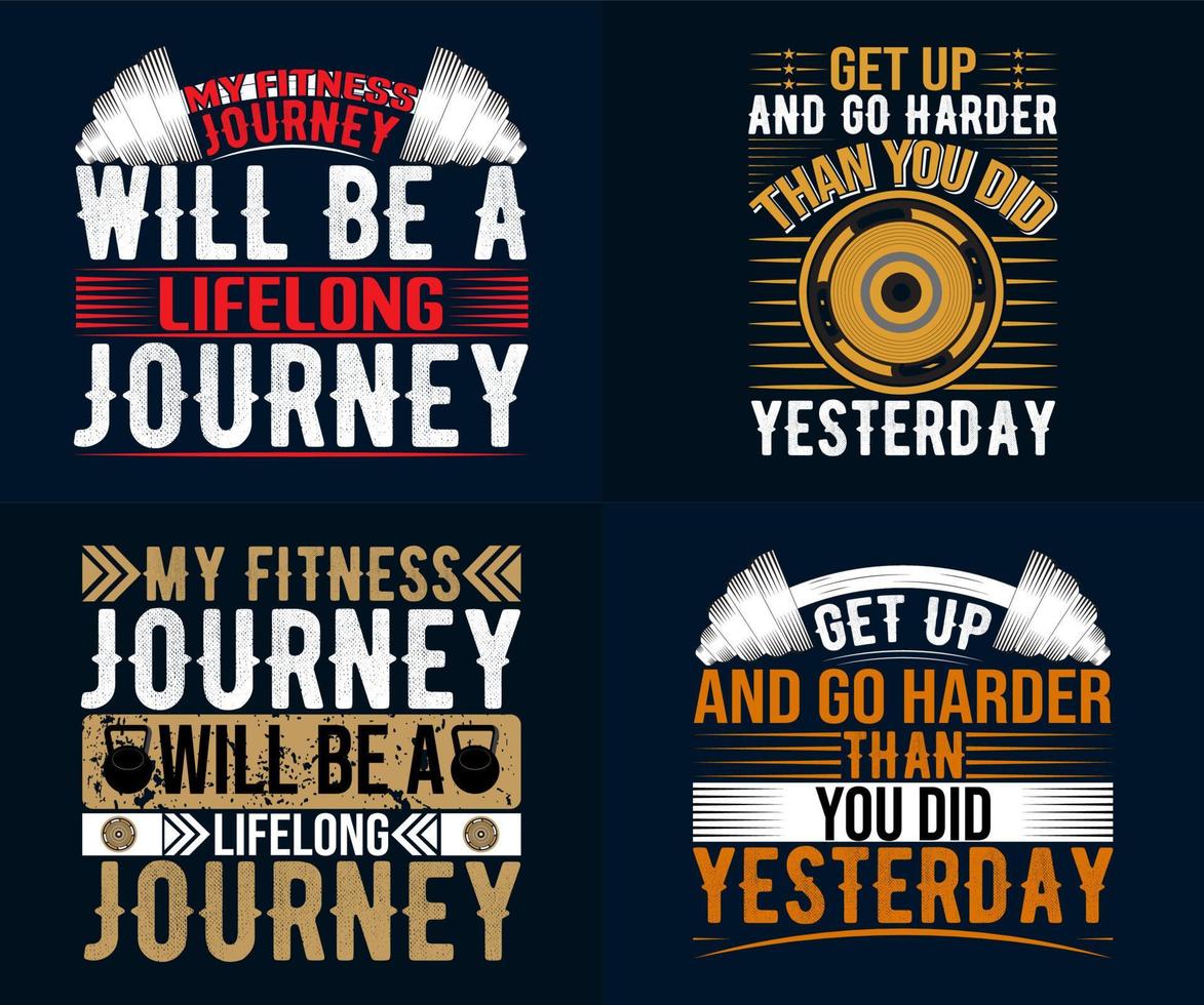 Gym-fitness Motivational Quote T-shirt Design Bundle, Best Motivational Typography T-shirt Design Set vector