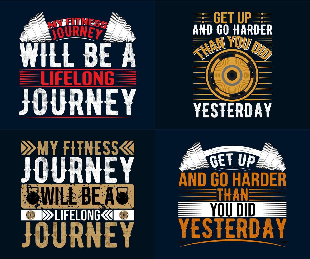 paquete de diseño de camiseta con cita motivacional de gimnasio-fitness, el mejor conjunto de diseño de camiseta con tipografía motivacional vector