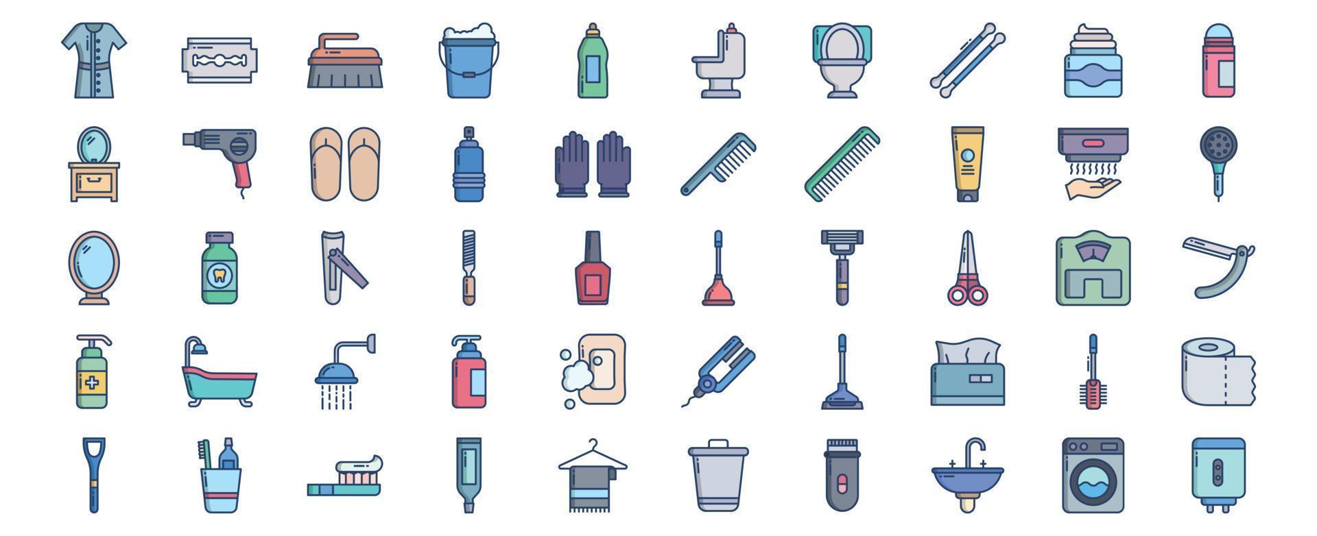 Collection of icons related to Bathroom and toilet accessories, including icons like nn and more. vector illustrations, Pixel Perfect set