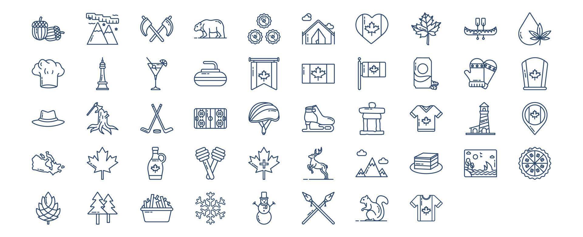 Collection of icons related to Canada country , including icons like Moose, Location, Nature and more. vector illustrations, Pixel Perfect set