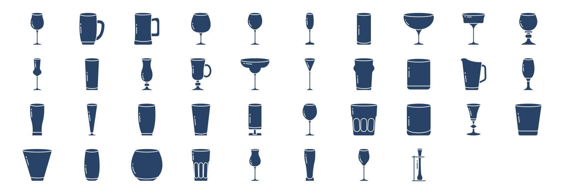 colección de íconos relacionados con vasos de bar, incluidos íconos como vidrio, vidrio fizzio y más. ilustraciones vectoriales, conjunto perfecto de píxeles vector
