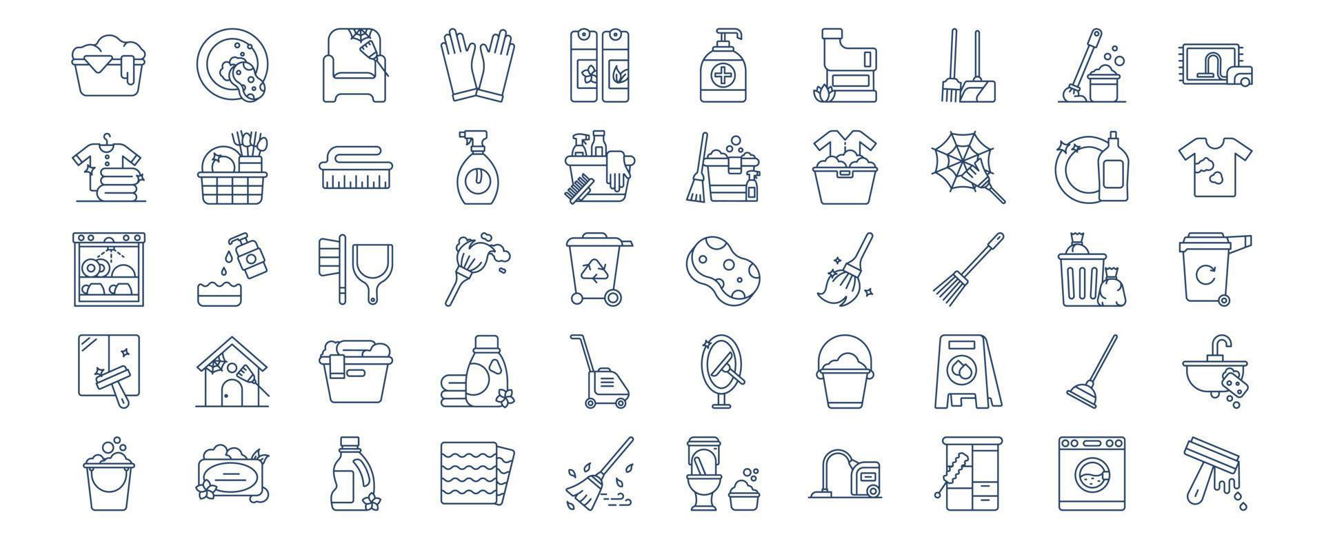 Collection of icons related to Cleaning and hygiene, including icons like Brush, bucket, Broom and more. vector illustrations, Pixel Perfect set