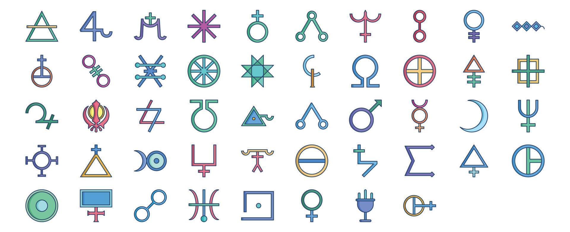 Collection of icons related to Alchemy Symbols, including icons like Air, Alkali, Acumen and more. vector illustrations, Pixel Perfect set