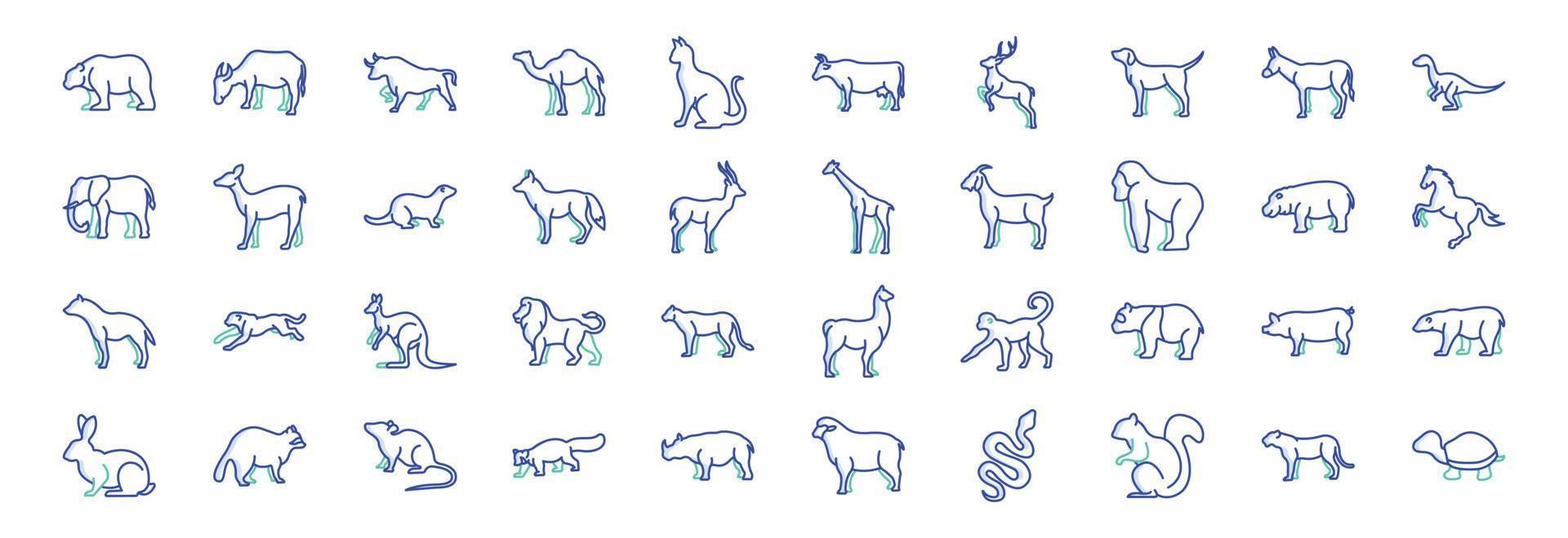 Collection of icons related to Animal body, including icons like Bear, dog, Dinosaur, Cow and more. vector illustrations, Pixel Perfect set