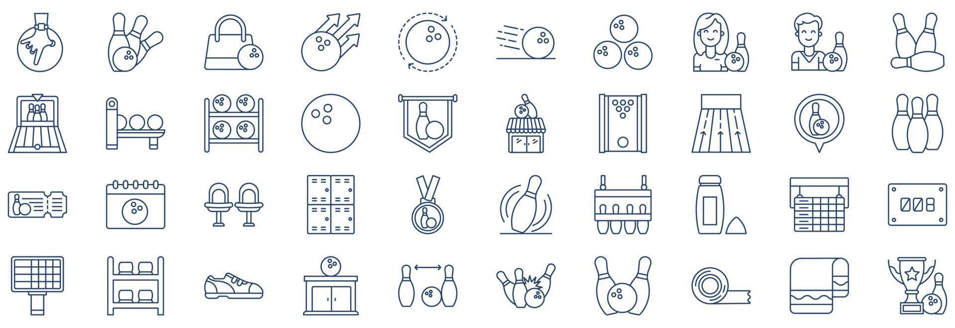 Collection of icons related to Bowling, including icons like Ball, Pin, Medal and more. vector illustrations, Pixel Perfect set