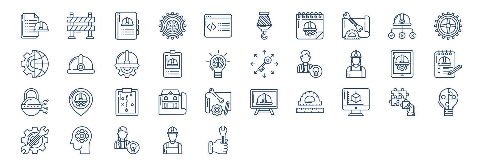 Collection of icons related to Engineering, including icons like Analytics, Book, Coding, Document and more. vector illustrations, Pixel Perfect set