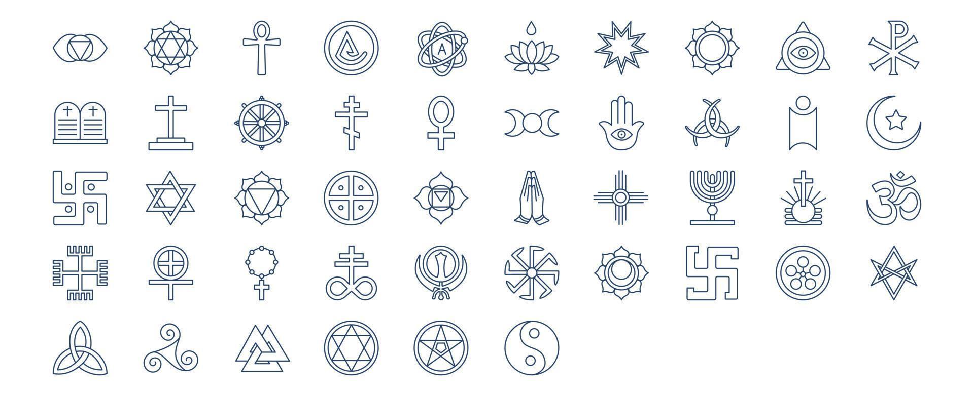 colección de íconos relacionados con símbolos culturales, incluidos íconos como cristianismo, hinduismo, islam, islámico, judaico y más. ilustraciones vectoriales, conjunto perfecto de píxeles vector