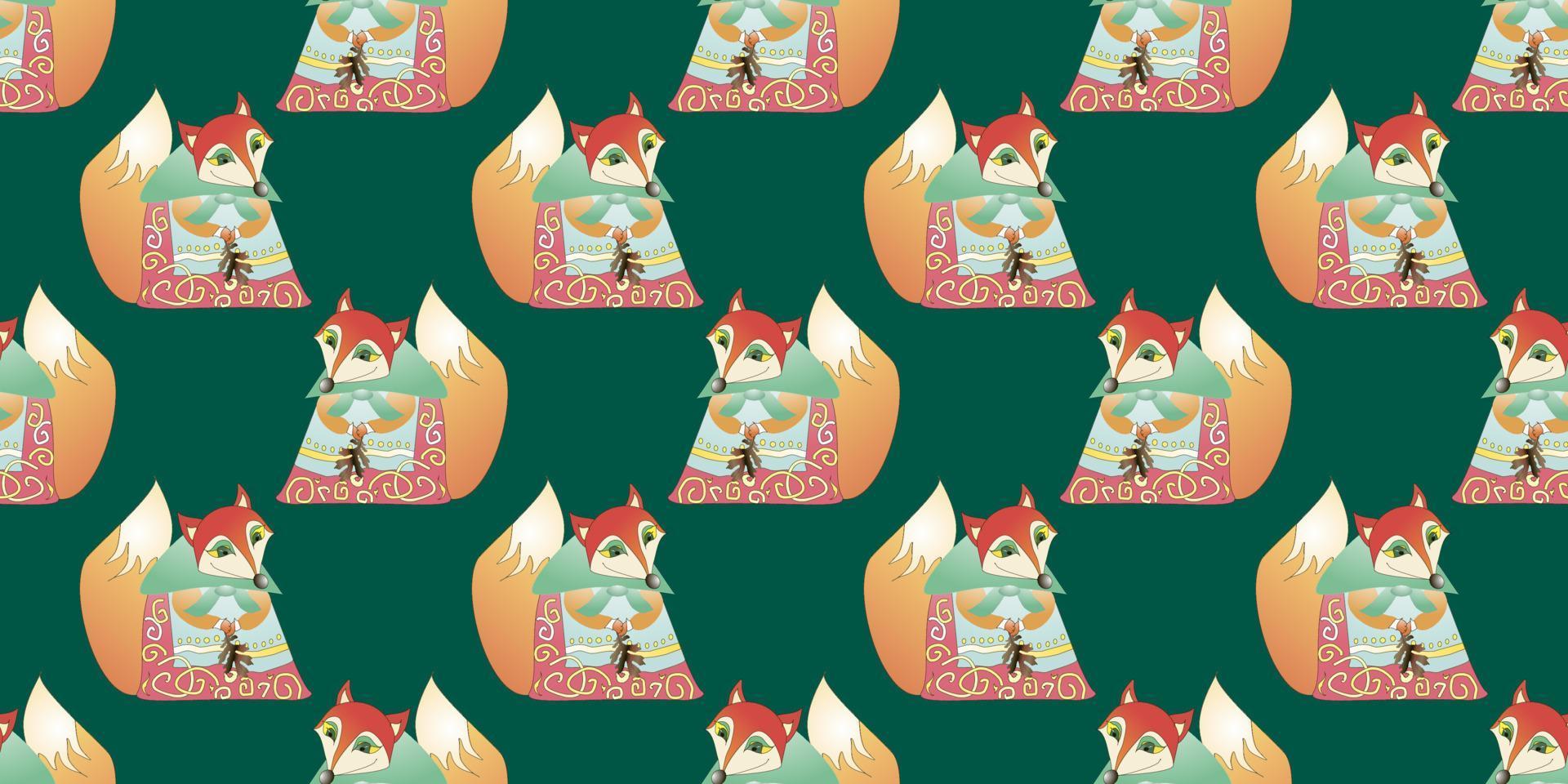 Vector seamless pattern with cartoon fox. Animal print. children background.