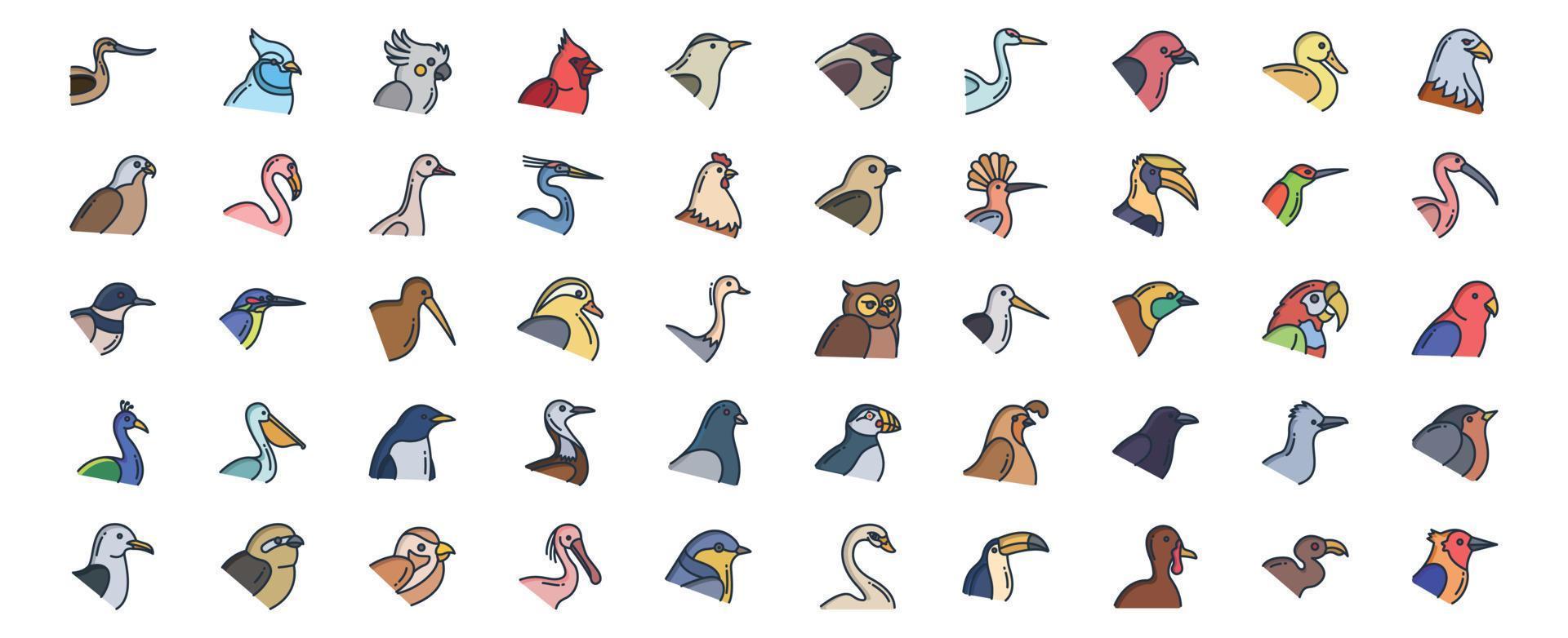 Collection of icons related to Birds, including icons like Avocet, Duck, Cardinal and more. vector illustrations, Pixel Perfect set