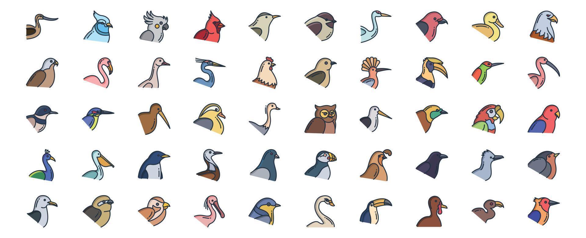 colección de íconos relacionados con aves, incluidos íconos como avoceta, pato, cardenal y más. ilustraciones vectoriales, conjunto perfecto de píxeles vector