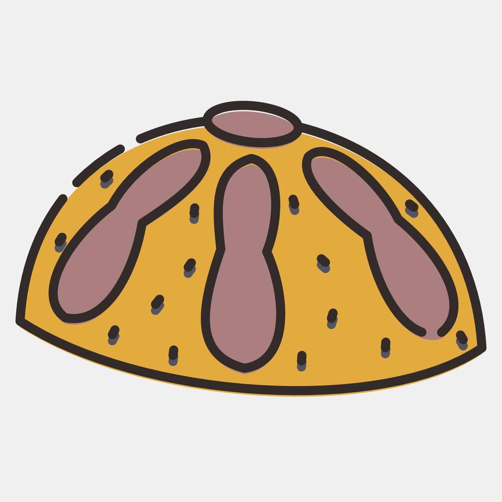 icono pan de muerto. elementos de celebración del día de los muertos. iconos en estilo de línea rellena. bueno para impresiones, carteles, logotipos, decoración de fiestas, tarjetas de felicitación, etc. vector