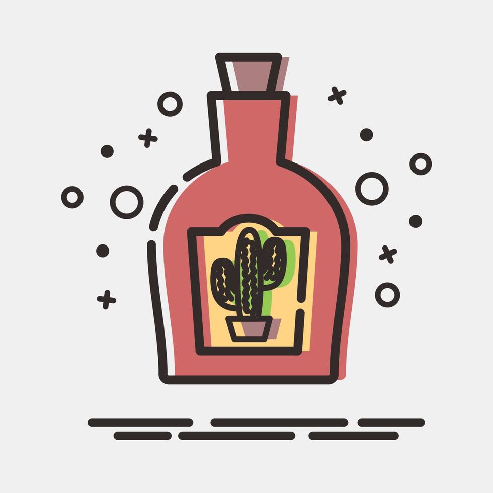 icono de tequila. elementos de celebración del día de los muertos. iconos en estilo mbe. bueno para impresiones, carteles, logotipos, decoración de fiestas, tarjetas de felicitación, etc. vector