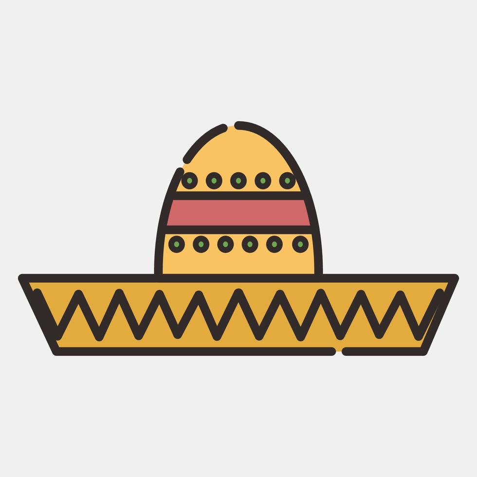 icono sombrero sombrero. elementos de celebración del día de los muertos. iconos en estilo de línea rellena. bueno para impresiones, carteles, logotipos, decoración de fiestas, tarjetas de felicitación, etc. vector