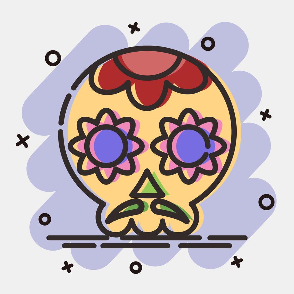 icono de calavera de azúcar. elementos de celebración del día de los muertos. iconos en estilo cómico. bueno para impresiones, carteles, logotipos, decoración de fiestas, tarjetas de felicitación, etc. vector