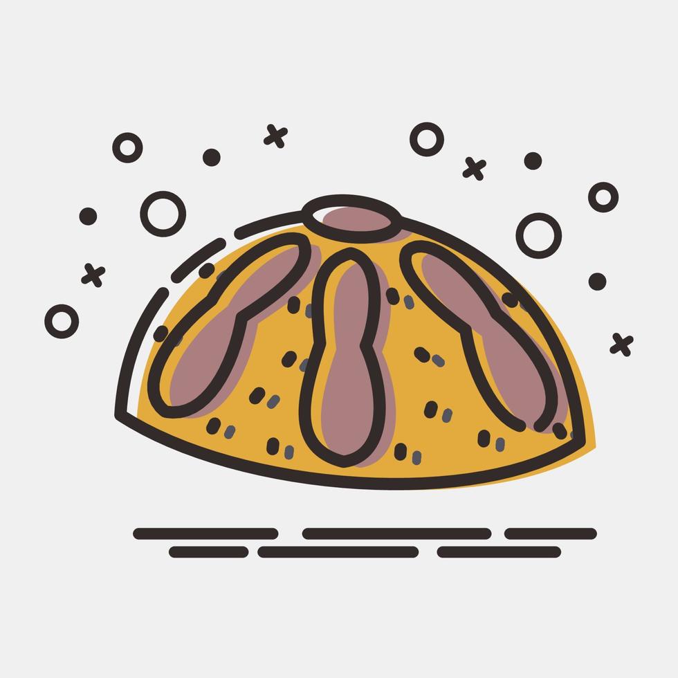 icono pan de muerto. elementos de celebración del día de los muertos. iconos en estilo mbe. bueno para impresiones, carteles, logotipos, decoración de fiestas, tarjetas de felicitación, etc. vector