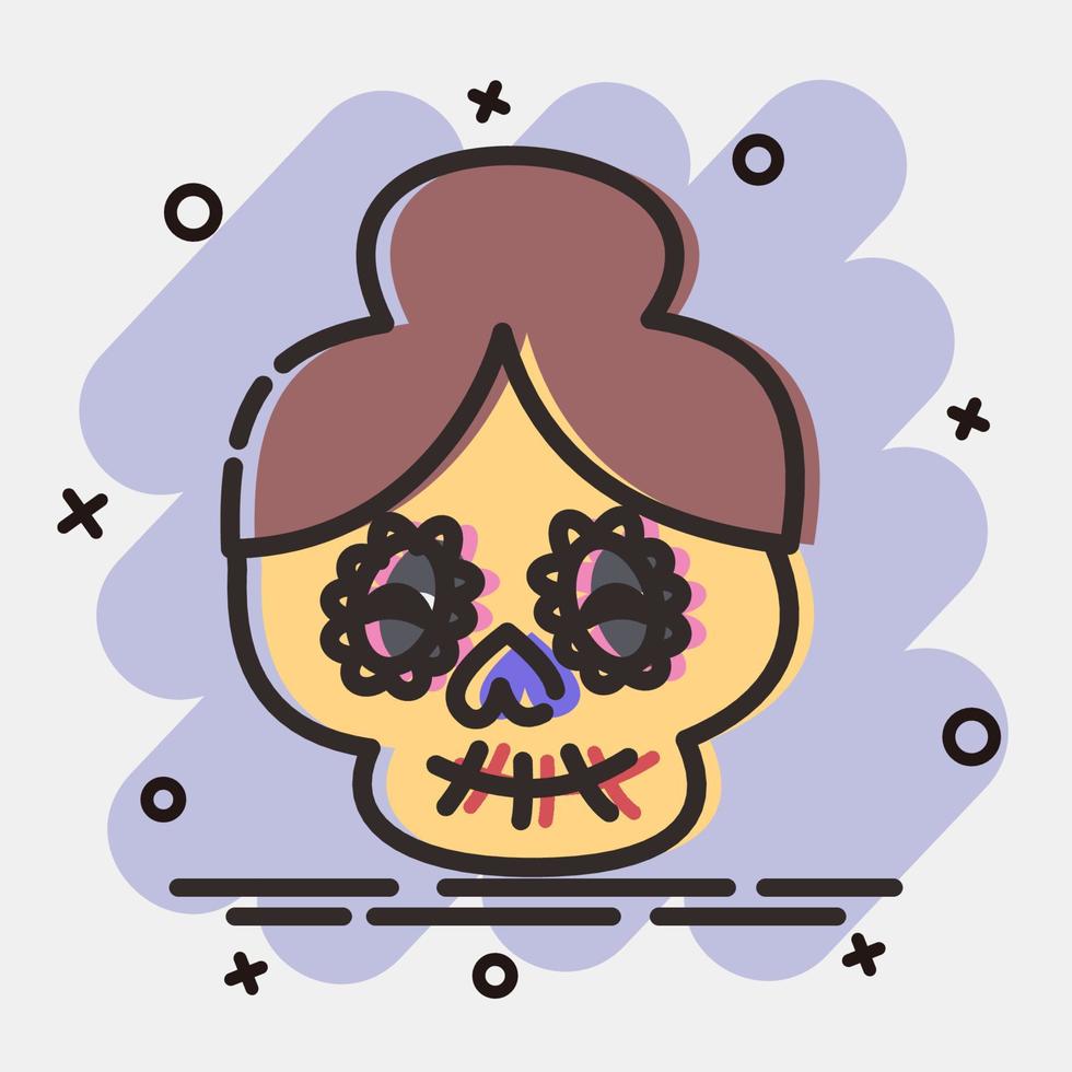 icono calavera catrina. elementos de celebración del día de los muertos. iconos en estilo cómico. bueno para impresiones, carteles, logotipos, decoración de fiestas, tarjetas de felicitación, etc. vector