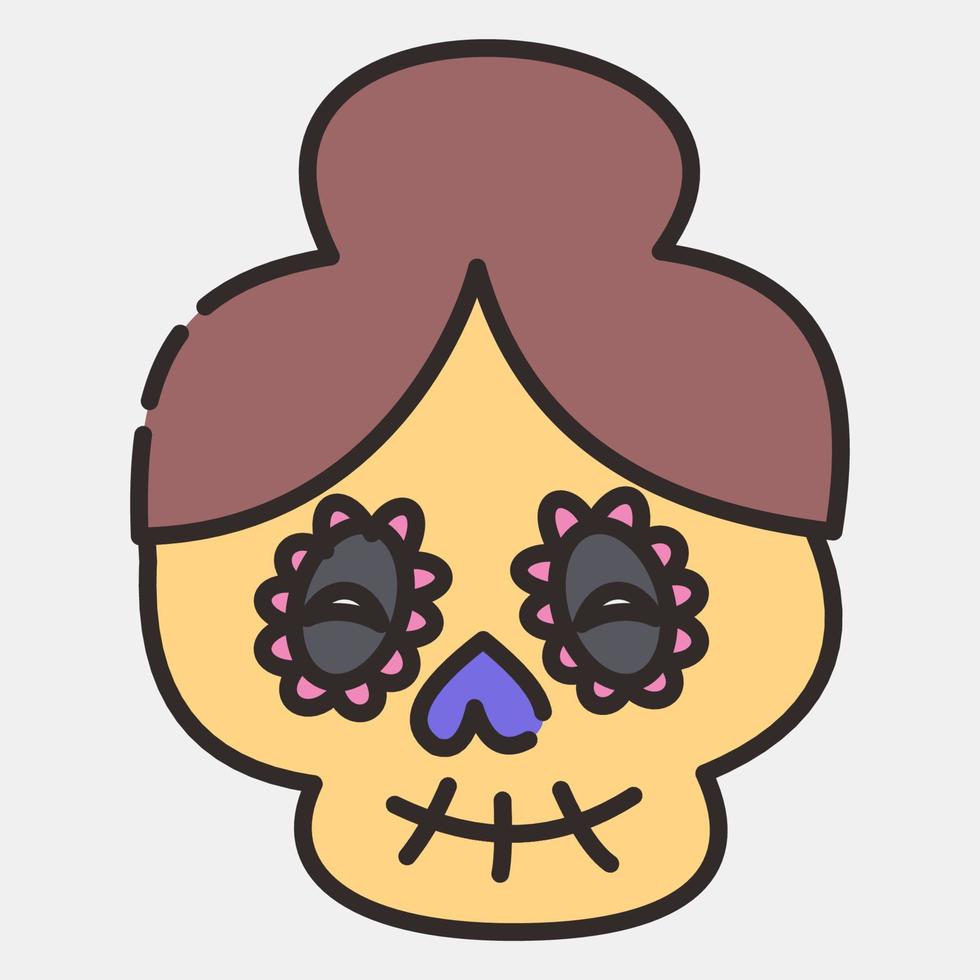 icono calavera catrina. elementos de celebración del día de los muertos. iconos en estilo de línea rellena. bueno para impresiones, carteles, logotipos, decoración de fiestas, tarjetas de felicitación, etc. vector