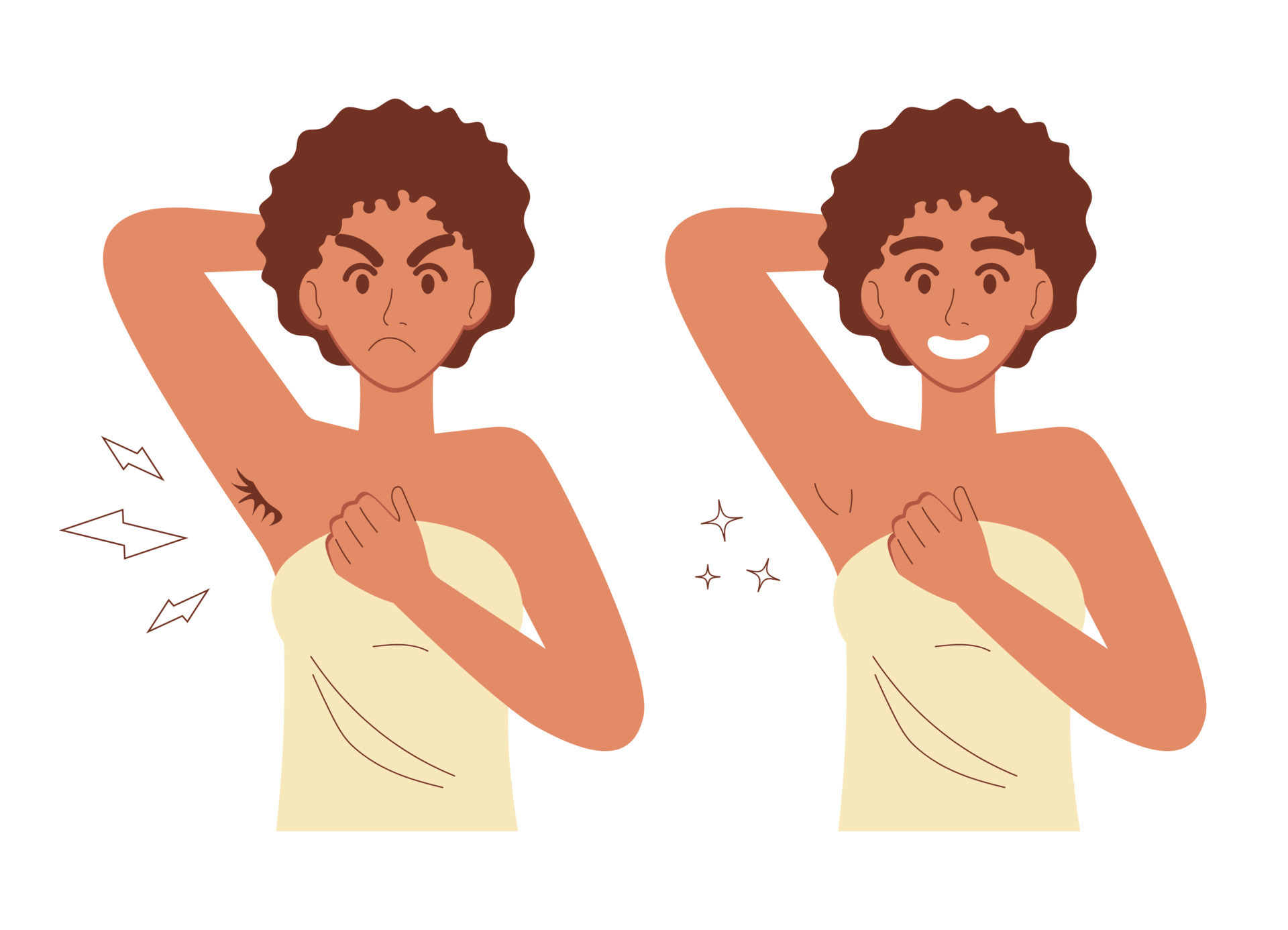 Armpit hair removal before and after. Cute black woman body care