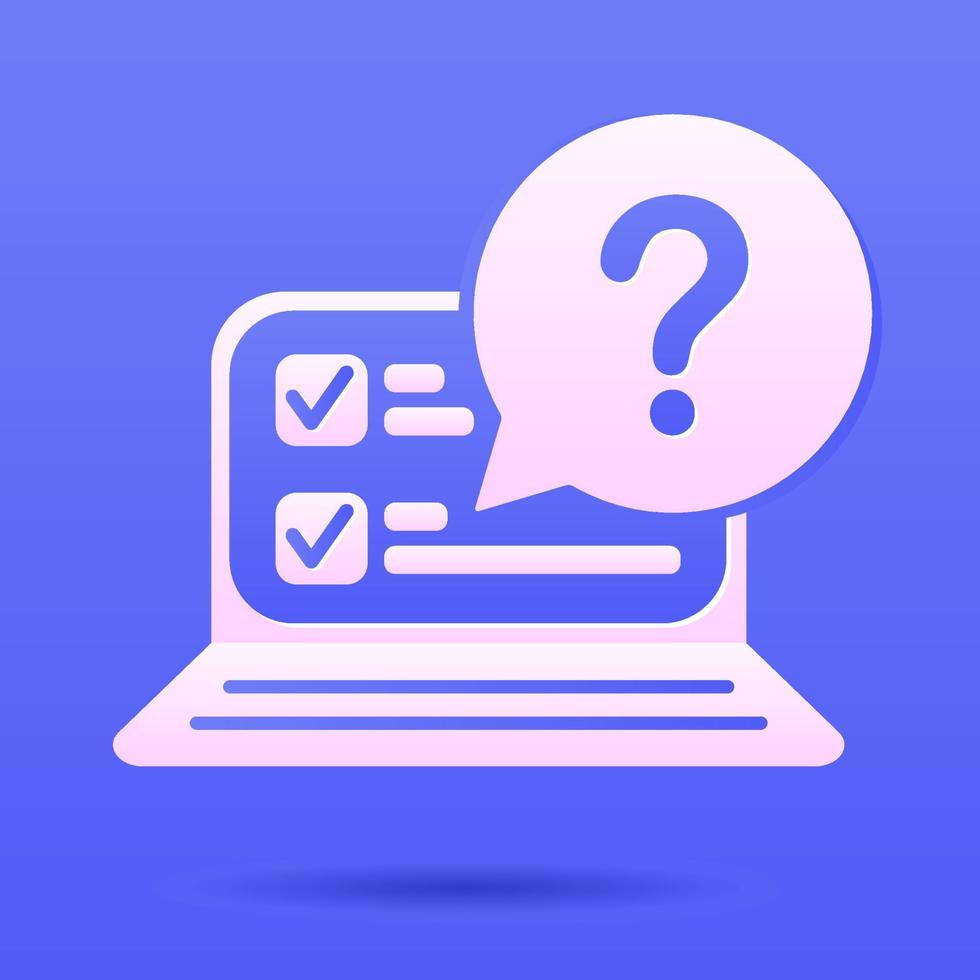 A computer icon cut out of paper with a question mark on a purple background. 3d FAQ help and answers to the question. vector