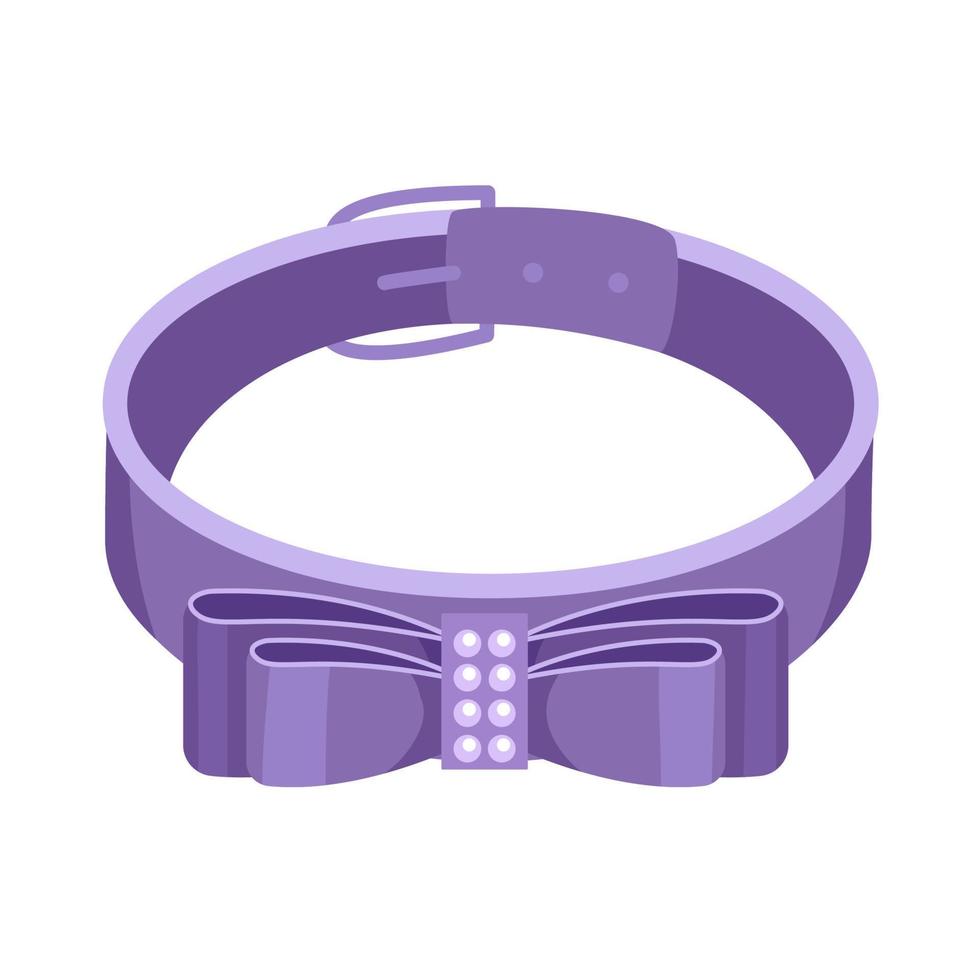 Purple dog or cat collar. Decoration for a puppy or kitten. Bows of rhinestones. Pet supplies in a pet store vector