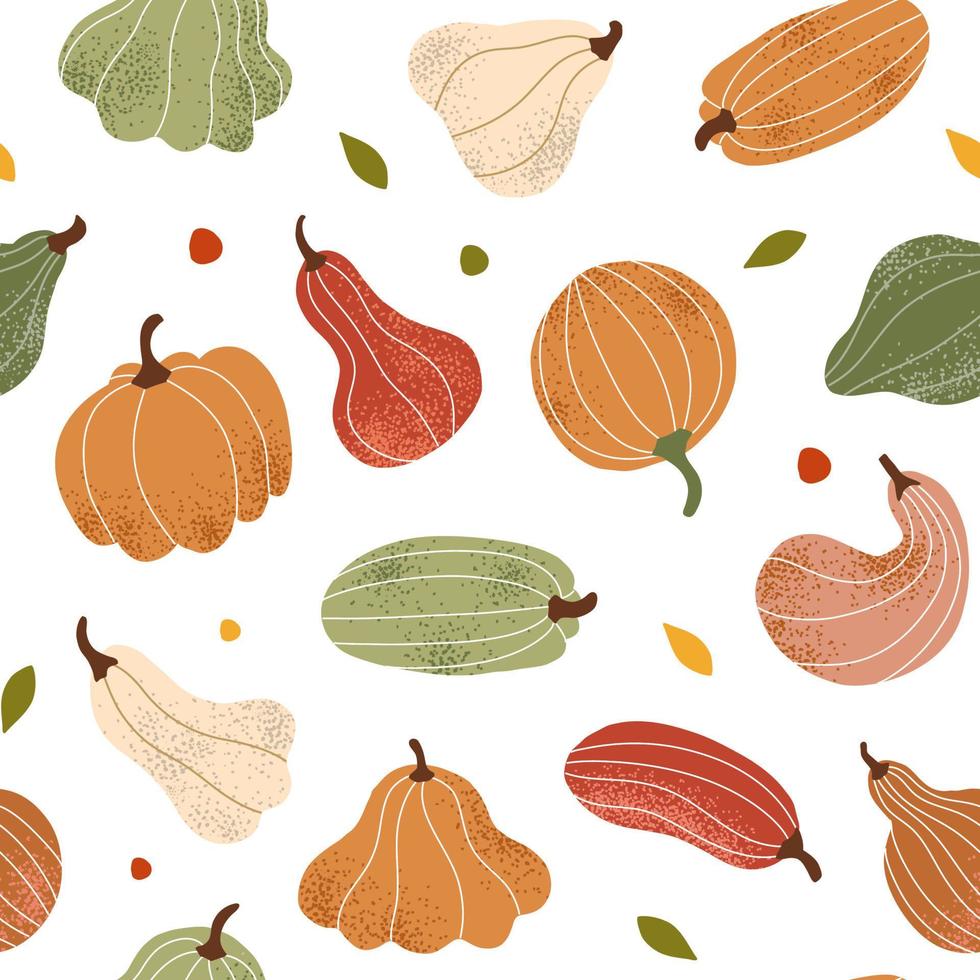 Seamless autumn pattern with pumpkins, squash, zucchini. A mosaic from the harvest for Halloween. White background vector