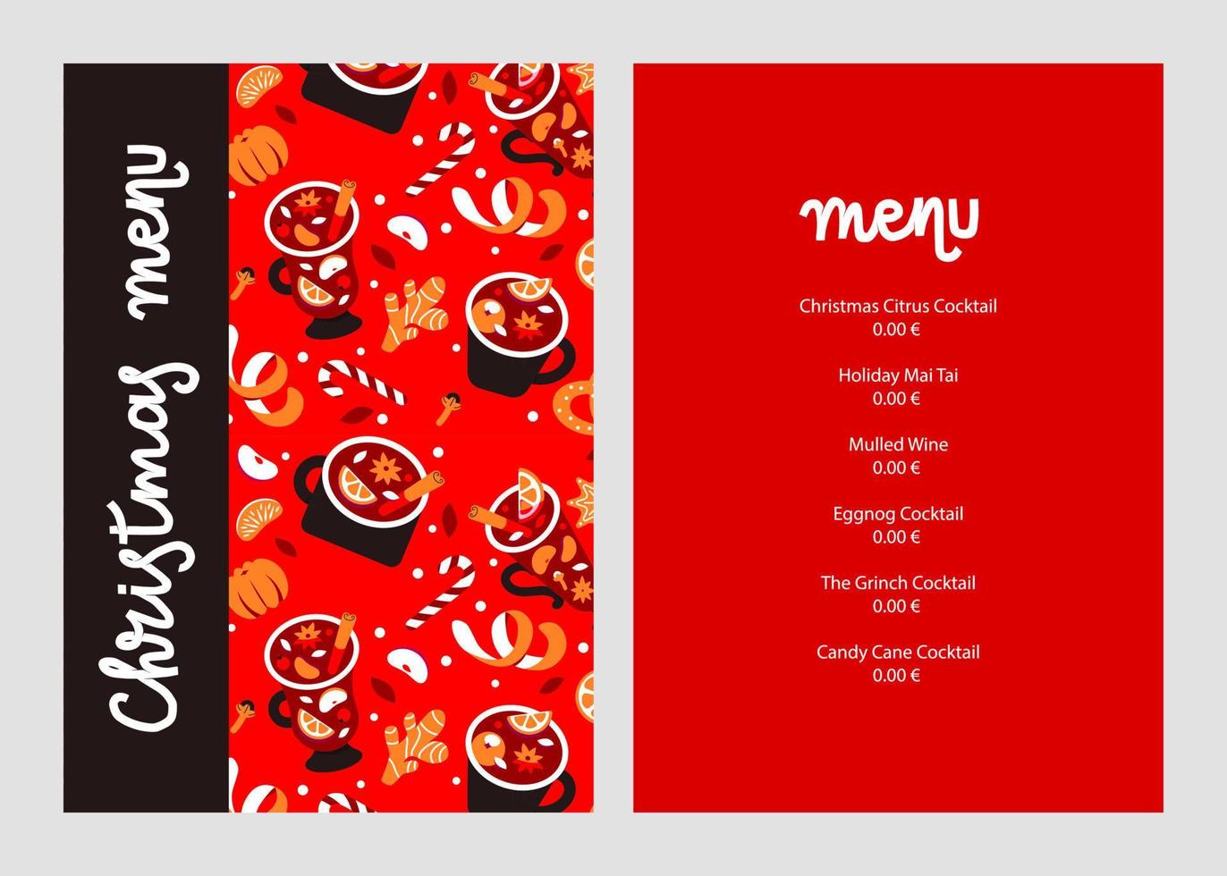 christmas menu template. Hot seasonal drinks. Winter mulled wine, punch and sangria. Wine and spices vector