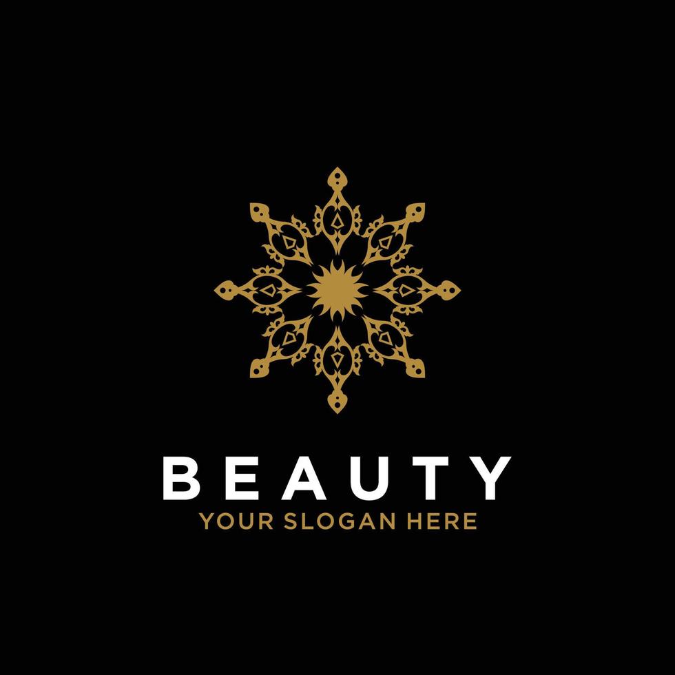 Luxury mandala line design art beauty gold flower abstract vector logo