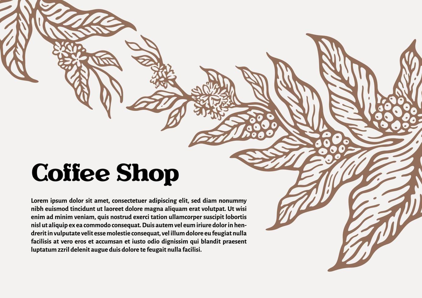 Coffee tree branch template with natural coffee leaves and beans. Botanical illustration. vector