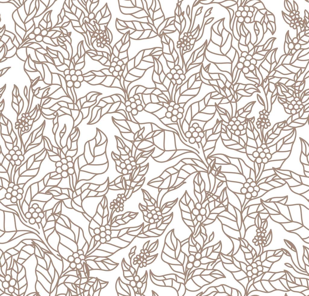 pattern seamless of coffee tree branches with flowers, leaves and beans. Botany drawing, Line art design. vector