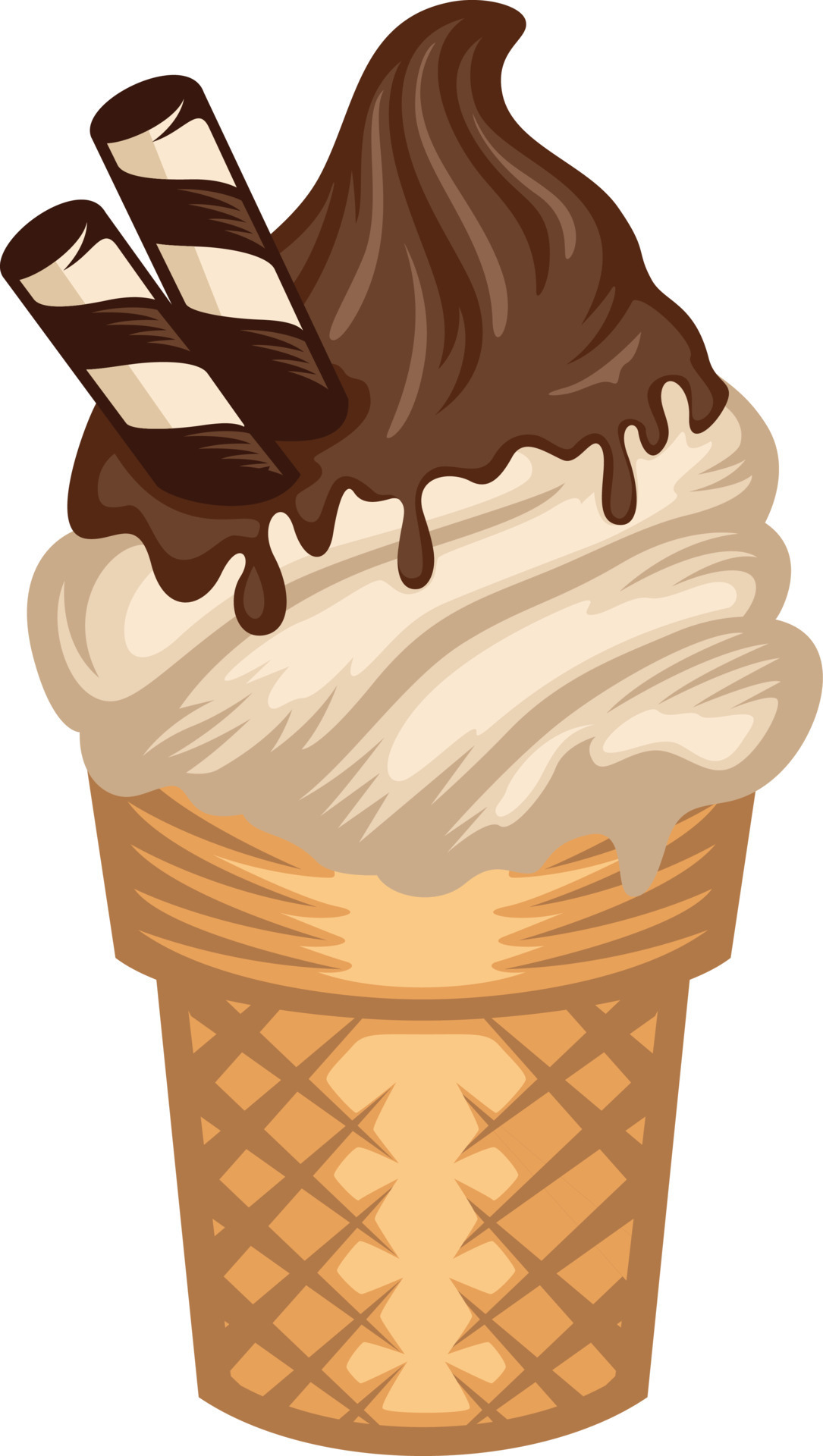 Chocolate ice cream cones with wafer stick isolated illustration on a