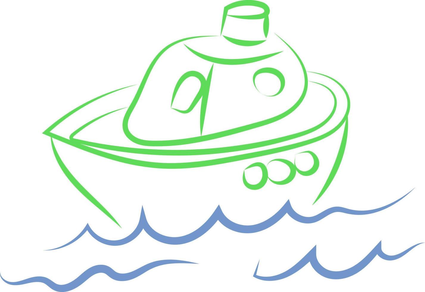 Small boat drawing, illustration, vector on white background.