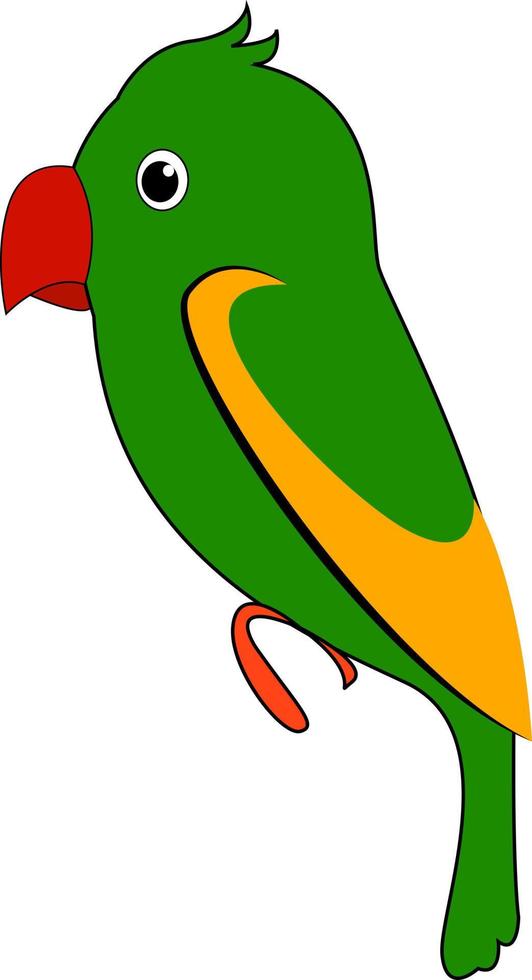 Loro tropical verde, ilustración, vector sobre fondo blanco.