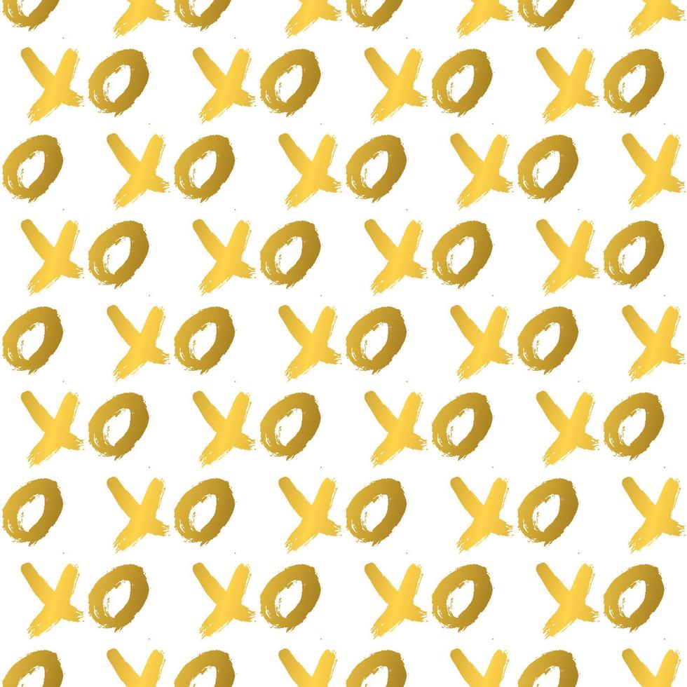 Seamless pattern XOXO on white background. Hugs and kisses abbreviation symbol. Gold hand written brush lettering XO. Vector illustration. Easy to edit template for Valentines day card, fabric, etc