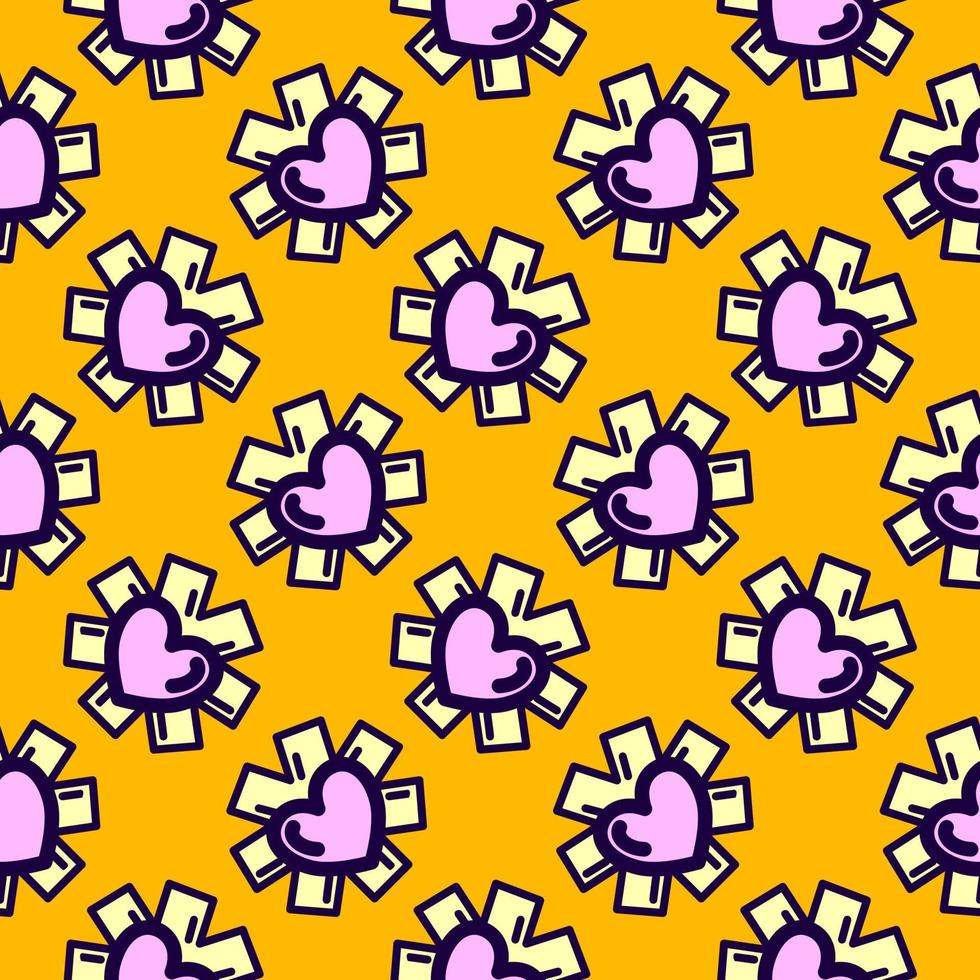 Cute hearts, seamless pattern on yellow background. vector
