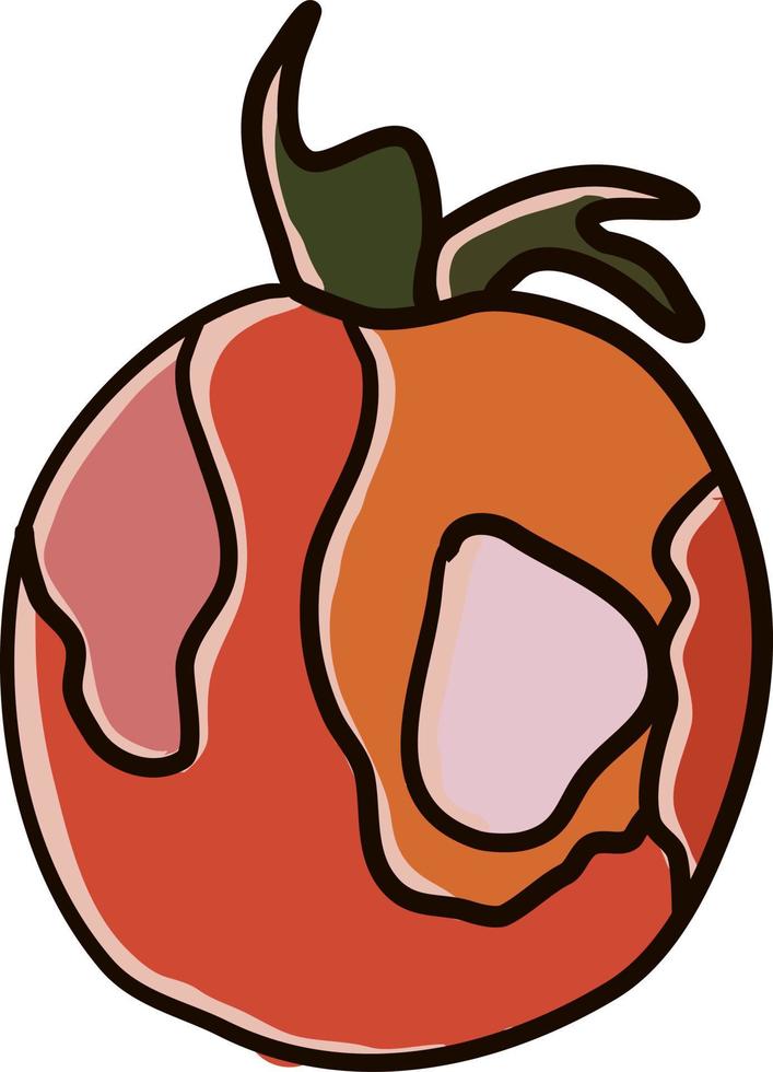 Tomato with greens, illustration, vector on white background.