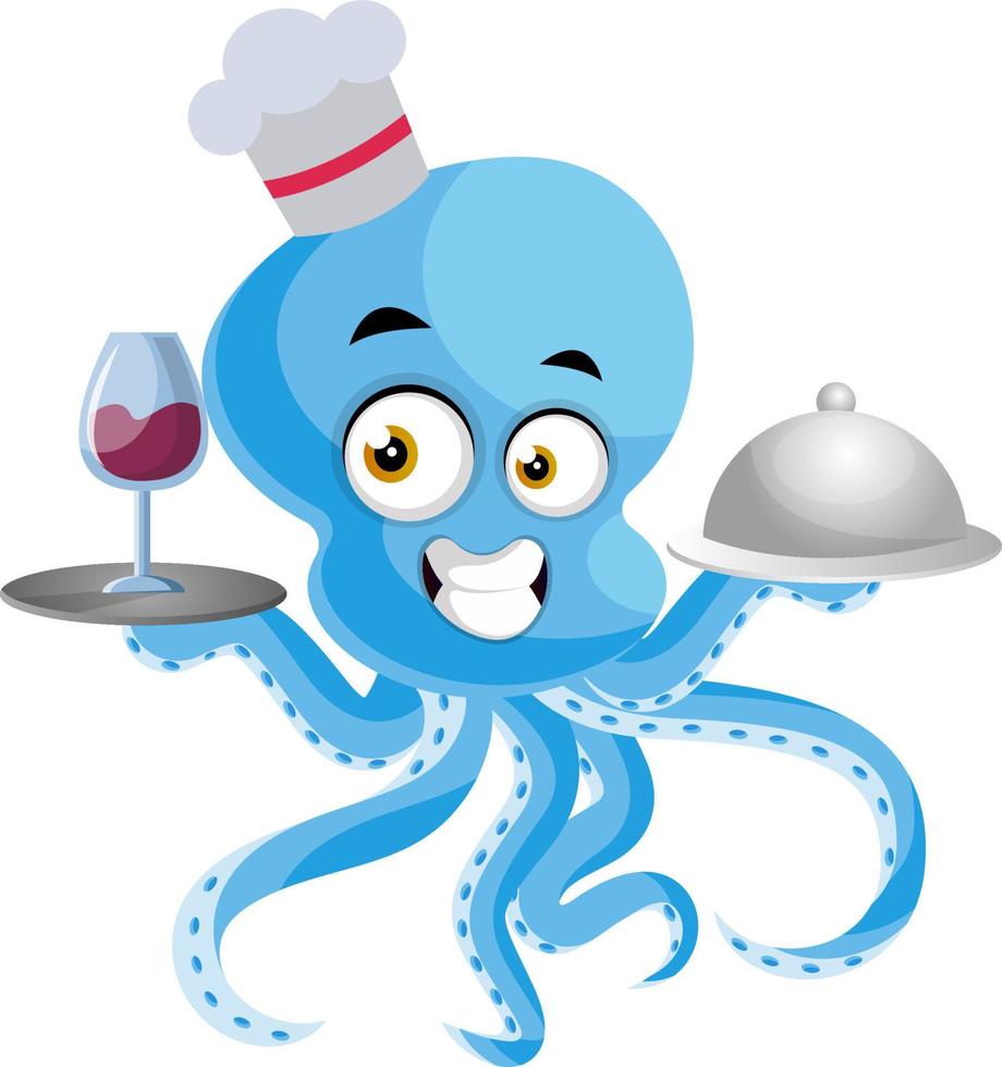 Octopus cooking, illustration, vector on white background.
