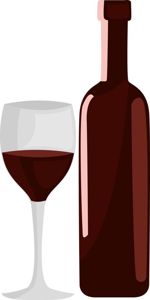 Red wine in bottle, illustration, vector on white background