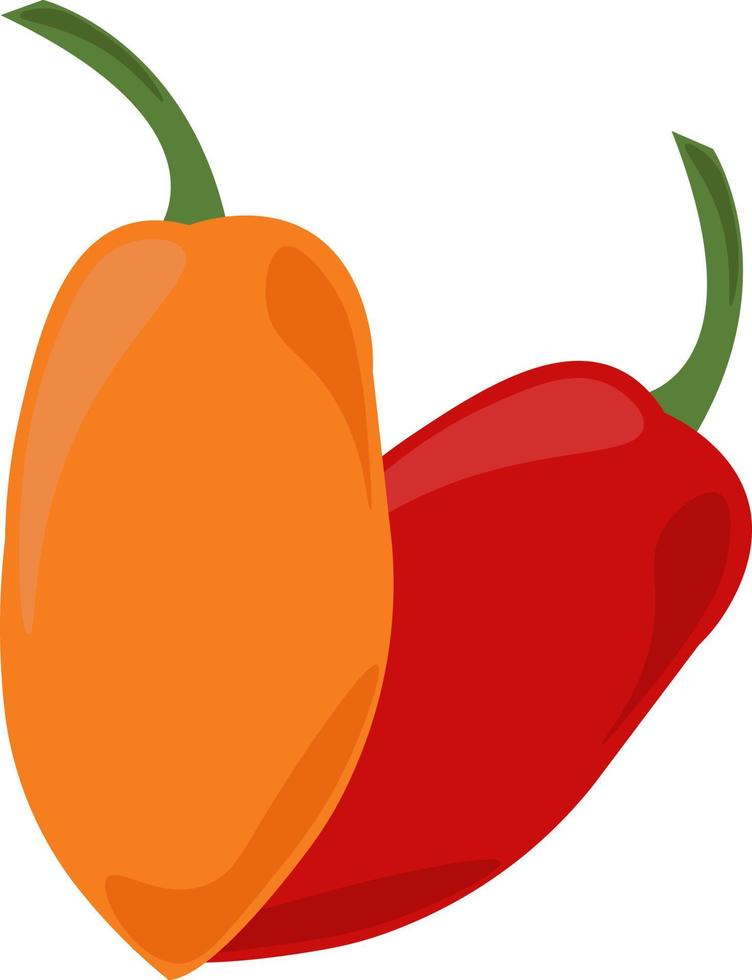 Yellow and red pepper, illustration, vector on white background.