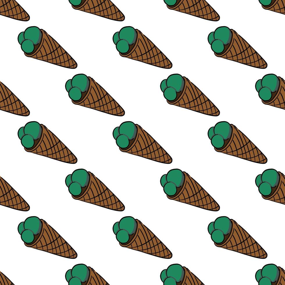 Ice cream in cone ,seamless pattern on white background. vector