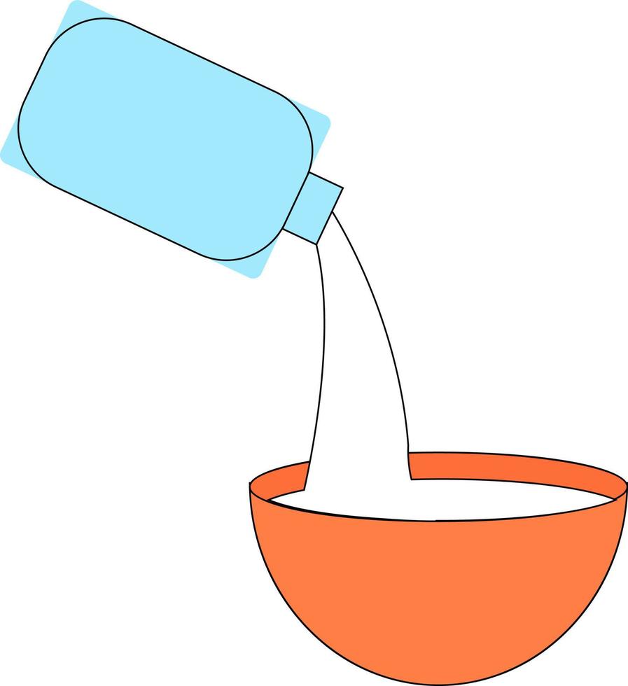 En un tazón de leche, ilustración, vector sobre fondo blanco.